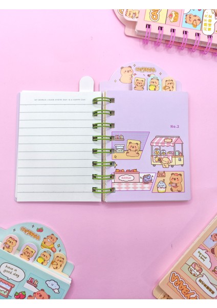 Sevimli Capybara Kapibara Ayraçlı Mini Not Defteri (9X14,5 Cm) - Mavi