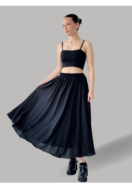 Circle Kloş Midi Boy Etek Kadın Siyah