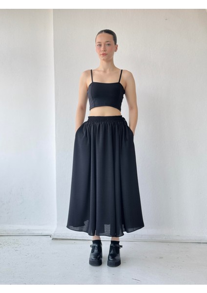 Circle Kloş Midi Boy Etek Kadın Siyah fiyatları