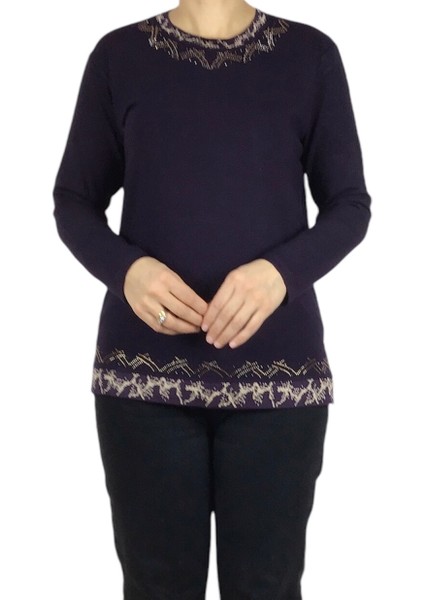 Kadın Yaka ve Etek Desenli Taşlı Likralı Bluz modelleri