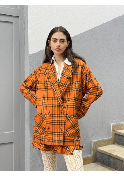 90'lar Retro Model Açık Kiremit Ekoseli Oversize Tasarım Ekose Ceket Kadın Açık Kiremit indirimleri