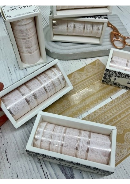 Floaty Lace Dantel Temalı Beyaz Tonu 6’lı Washi Bant Set /su Geçirmez/bullet Journal/dantel modelleri