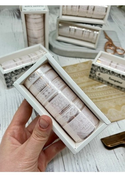 Floaty Lace Dantel Temalı Beyaz Tonu 6’lı Washi Bant Set /su Geçirmez/bullet Journal/dantel fırsatları
