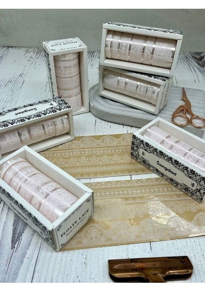 Floaty Lace Dantel Temalı Beyaz Tonu 6’lı Washi Bant Set /su Geçirmez/bullet Journal/dantel indirimleri