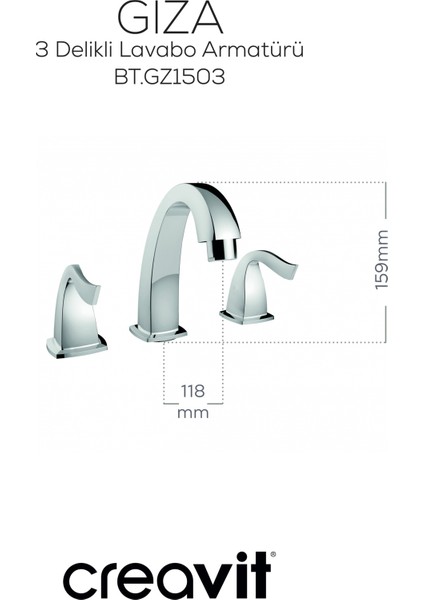 Giza Lavabo Armatürü Krom 3 Delikli Sifonlu