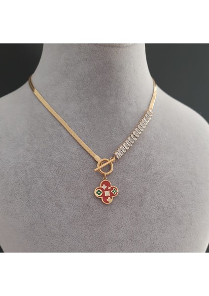 Çelik Gold Renk Baget Taşlı Marka Model Kadın Kolye