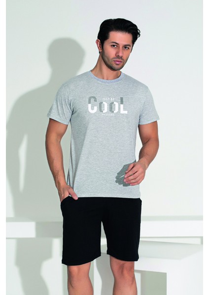 Erkek Şort Tshirt Pijama Takımı 25252 Gri