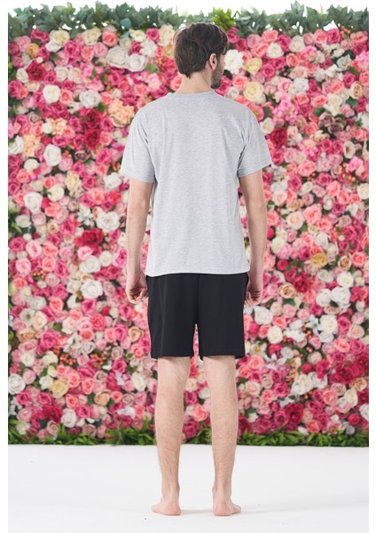 Erkek Şort Tshirt Pijama Takımı 25252 Gri