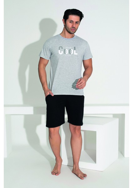 Erkek Şort Tshirt Pijama Takımı 25252 Gri