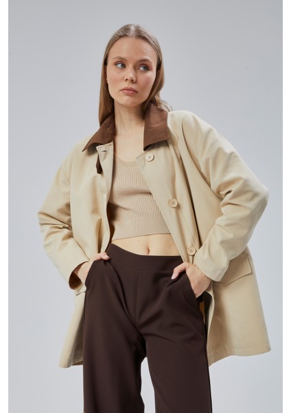 Vizon Oversize Casual Midi Trençkot