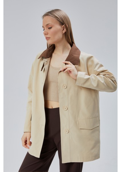 Vizon Oversize Casual Midi Trençkot