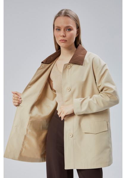 Vizon Oversize Casual Midi Trençkot