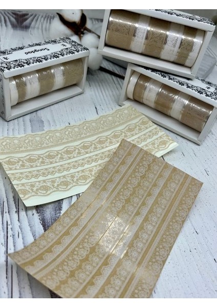 Floaty Lace Dantel Temalı Krem ve Beyaz Tonları 6’lı Washi Bant Set /su Geçirmez/bullet Journal fiyatları
