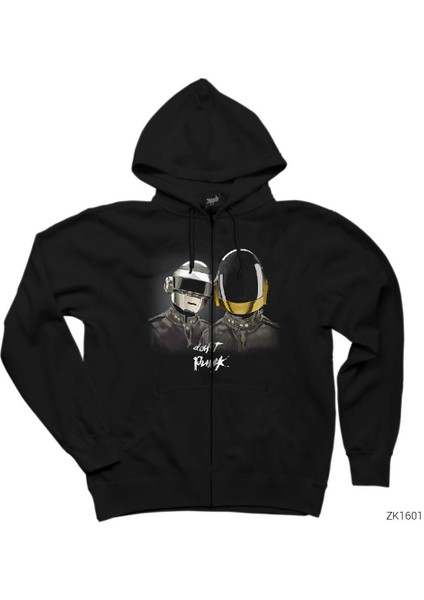 Daft Punk Siyah Fermuarlı Kapşonlu Sweatshirt