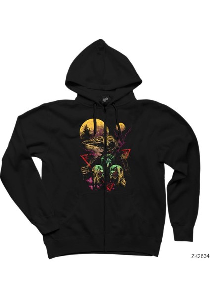 Dark Crystal Siyah Fermuarlı Kapşonlu Sweatshirt