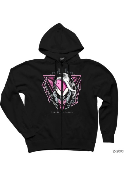 League Of Legends Project Katarina Siyah Fermuarlı Kapşonlu Sweatshirt