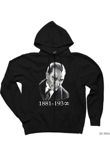 Atatürk Siyah Fermuarlı Kapşonlu Sweatshirt