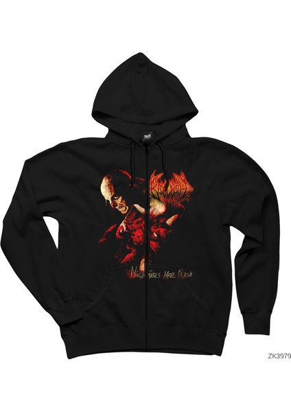Bloodbath Nightmares Made Flesh Siyah Fermuarlı Kapşonlu Sweatshirt