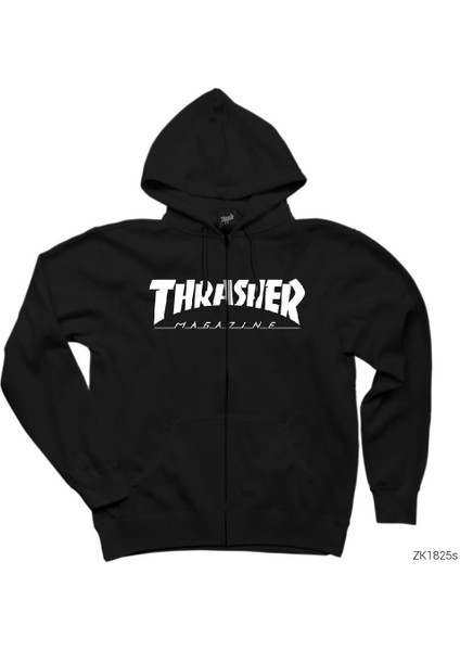 Thrasher Magazine Classic Siyah Fermuarlı Kapşonlu Sweatshirt