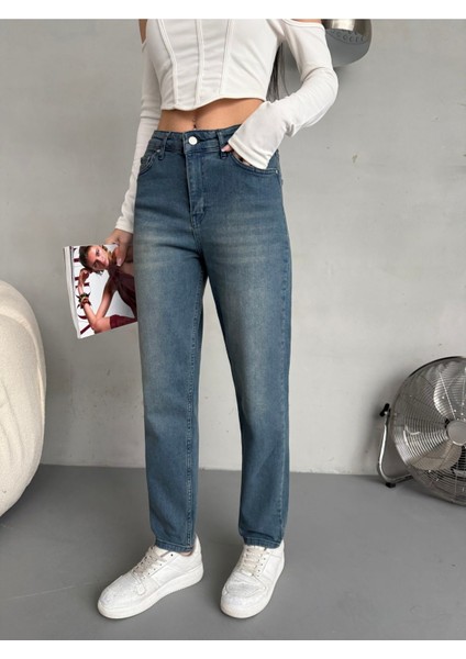 Kadın Esnek/likralı Yüksek Bel Mom Jean fiyatları