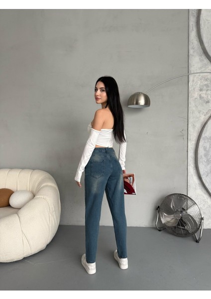 Kadın Esnek/likralı Yüksek Bel Mom Jean modelleri