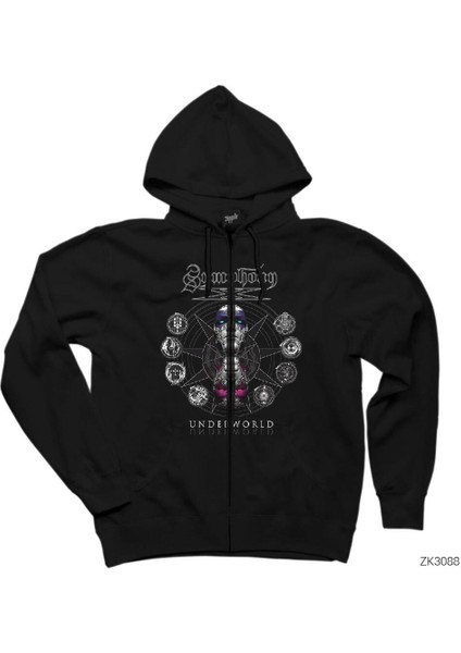 Symphony x Underworld Siyah Fermuarlı Kapşonlu Sweatshirt