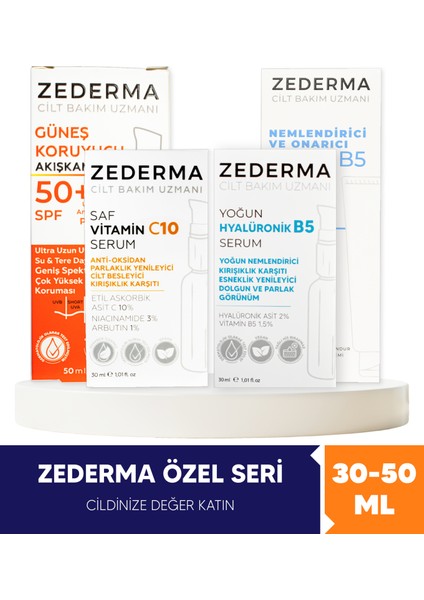 Özel Seri Bakım Seti: Saf C10 Serum & Hyalüronik Serum + Nemlendirici & Güneş Koruyucu Krem
