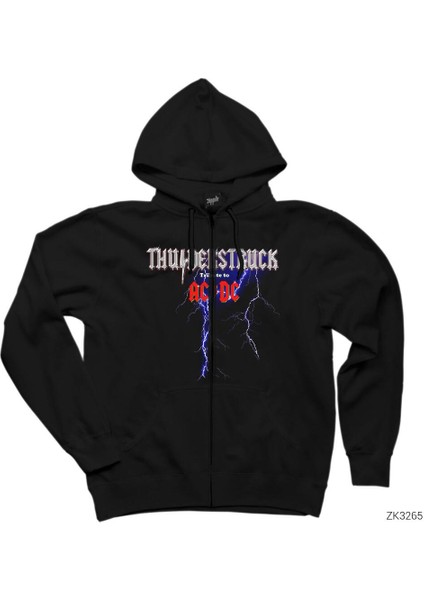 Ac Dc Thunders Truck Siyah Fermuarlı Kapşonlu Sweatshirt