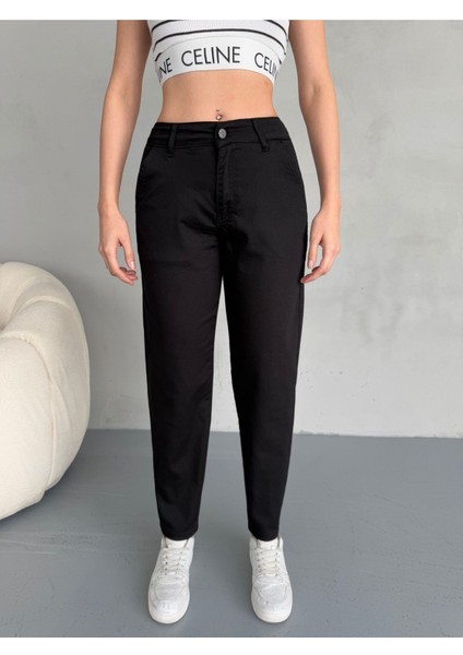 Yüksek Bel Likralı Esnek Mom Pantolon modelleri