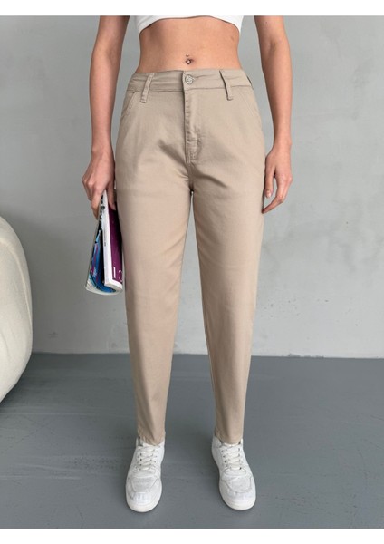 Yüksek Bel Likralı Esnek Mom Pantolon modelleri