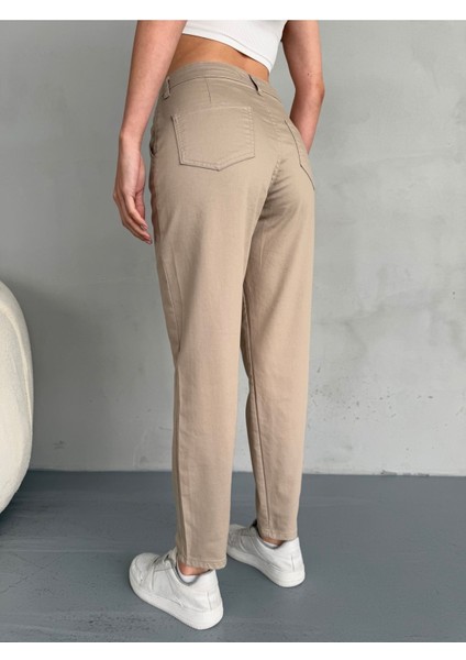 Yüksek Bel Likralı Esnek Mom Pantolon fırsatları