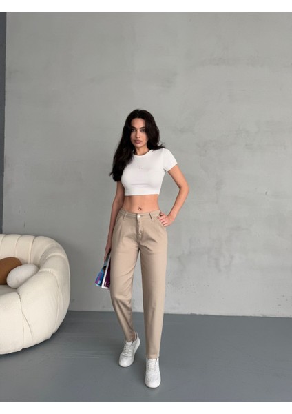 Yüksek Bel Likralı Esnek Mom Pantolon indirimleri