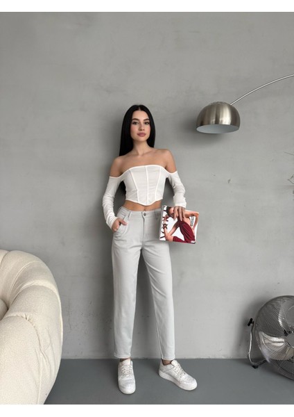 Yüksek Bel Likralı Esnek Mom Pantolon indirimleri