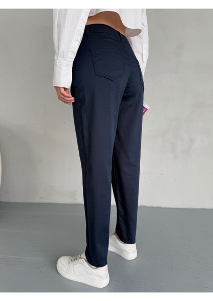 Yüksek Bel Likralı Esnek Mom Pantolon