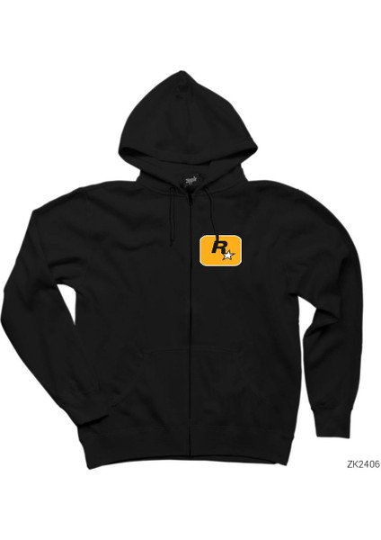 Rockstar Logo Siyah Fermuarlı Kapşonlu Sweatshirt