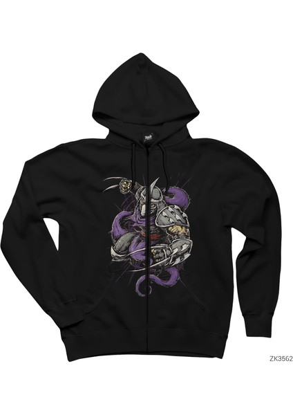 Ninja Turtles Shredder Siyah Fermuarlı Kapşonlu Sweatshirt