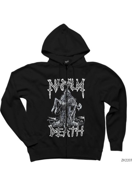 Napalm Death Skeleton Siyah Fermuarlı Kapşonlu Sweatshirt