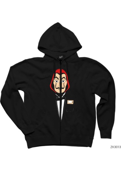 La Casa De Papel Suite Siyah Fermuarlı Kapşonlu Sweatshirt