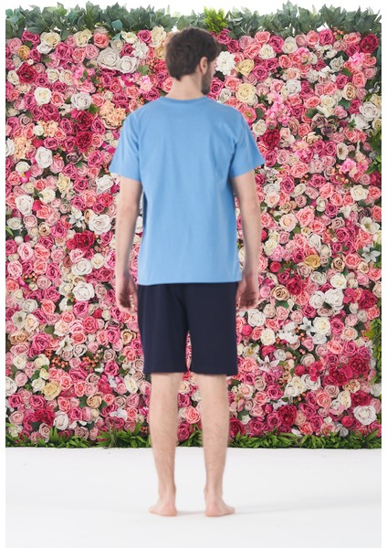 Erkek Şort Tshirt Pijama Takımı 25252 Mavi