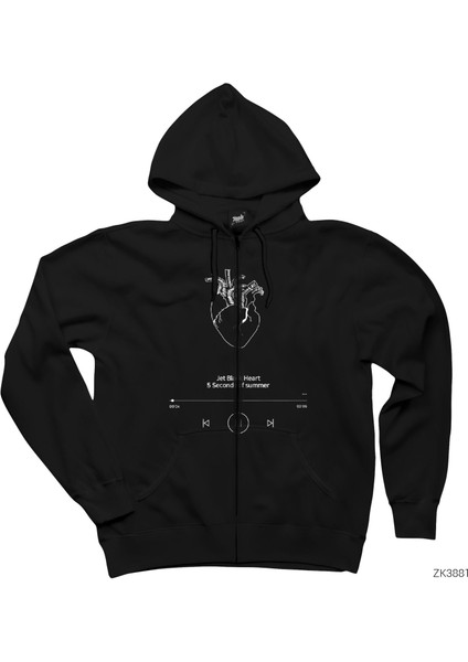 5 Seconds Of Summer Jet Black Heart Siyah Fermuarlı Kapşonlu Sweatshirt