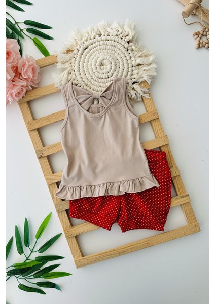 Papatya Desenli Puantiye Şortlu Kız Çocuk askılı takım - Kırmızı fiyatları