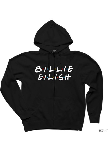 Billie Eilish Friends Siyah Fermuarlı Kapşonlu Sweatshirt