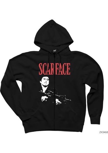 Scarface Siyah Fermuarlı Kapşonlu Sweatshirt