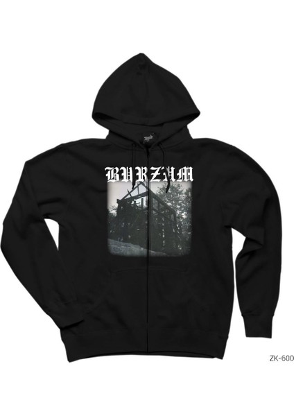 Burzum Aske Siyah Fermuarlı Kapşonlu Sweatshirt