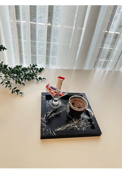 Dekoratif Siyah Mermer Desenli /sunumluk/tepsi/organizer fiyatları