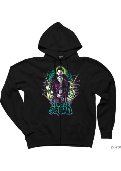 Suicide Squad Joker Retro Siyah Fermuarlı Kapşonlu Sweatshirt