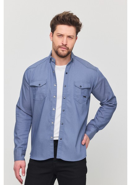 Erkek Mint Slim Fit Dar Kalıp Pamuklu Kot Gömlek