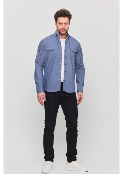 Erkek Mint Slim Fit Dar Kalıp Pamuklu Kot Gömlek