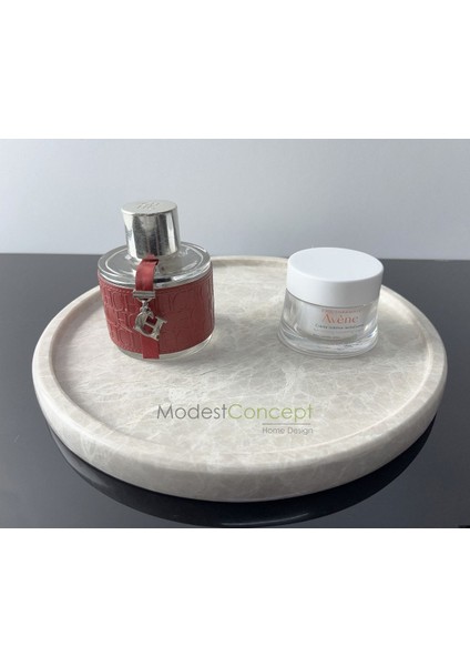 Doğal Bej Mermer Yuvarlak Tepsi Spider Beige, Damarlı Bej Mermer, Desenli Mermer