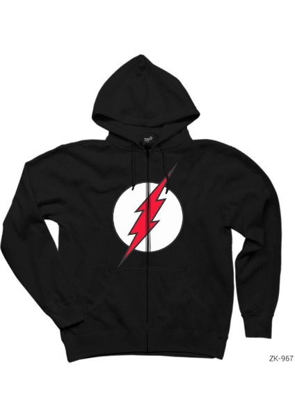 The Flash Red Siyah Fermuarlı Kapşonlu Sweatshirt